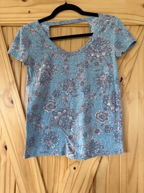 Daytrip Teal Floral Scoop Neck Short Sleeve Top